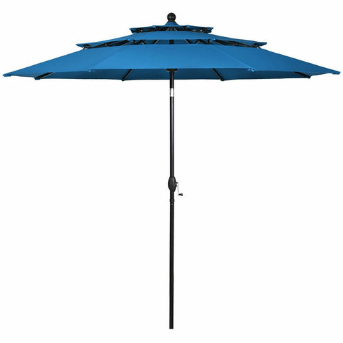 10ft 3 Tier Outdoor Patio Umbrella with Double Vented, Blue