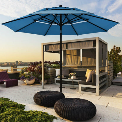 10ft 3 Tier Outdoor Patio Umbrella with Double Vented, Blue Outdoor Umbrellas   at Gallery Canada