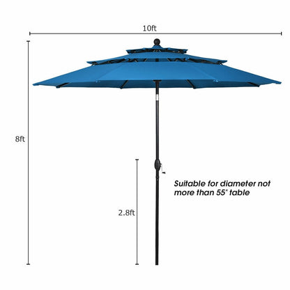 10ft 3 Tier Outdoor Patio Umbrella with Double Vented, Blue Outdoor Umbrellas   at Gallery Canada