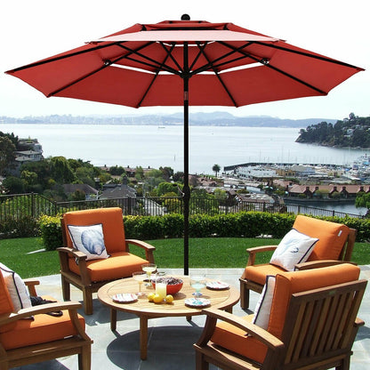 10ft 3 Tier Outdoor Patio Umbrella with Double Vented, Burgundy Outdoor Umbrellas   at Gallery Canada