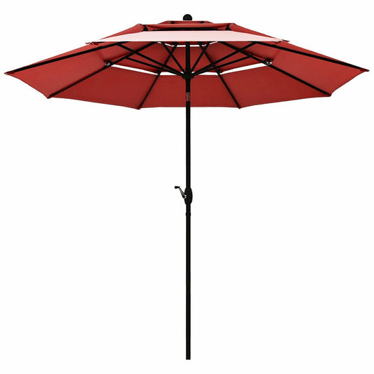 10ft 3 Tier Outdoor Patio Umbrella with Double Vented, Burgundy Outdoor Umbrellas   at Gallery Canada