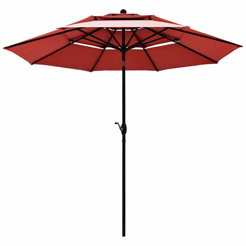 10ft 3 Tier Outdoor Patio Umbrella with Double Vented, Burgundy