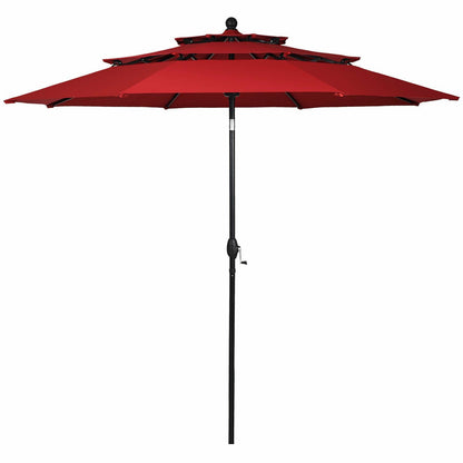 10ft 3 Tier Outdoor Patio Umbrella with Double Vented, Burgundy Outdoor Umbrellas   at Gallery Canada