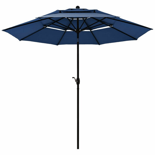 10ft 3 Tier Outdoor Patio Umbrella with Double Vented, Navy