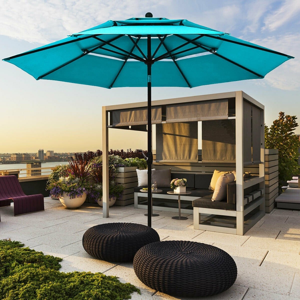 10ft 3 Tier Outdoor Patio Umbrella with Double Vented, Turquoise Outdoor Umbrellas   at Gallery Canada