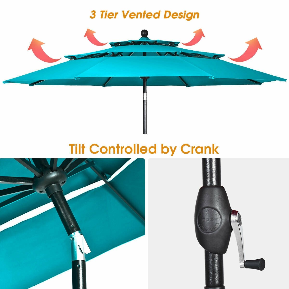 10ft 3 Tier Outdoor Patio Umbrella with Double Vented, Turquoise Outdoor Umbrellas   at Gallery Canada