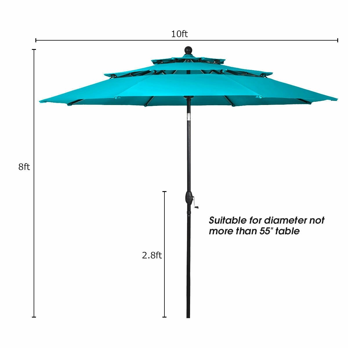 10ft 3 Tier Outdoor Patio Umbrella with Double Vented, Turquoise Outdoor Umbrellas   at Gallery Canada