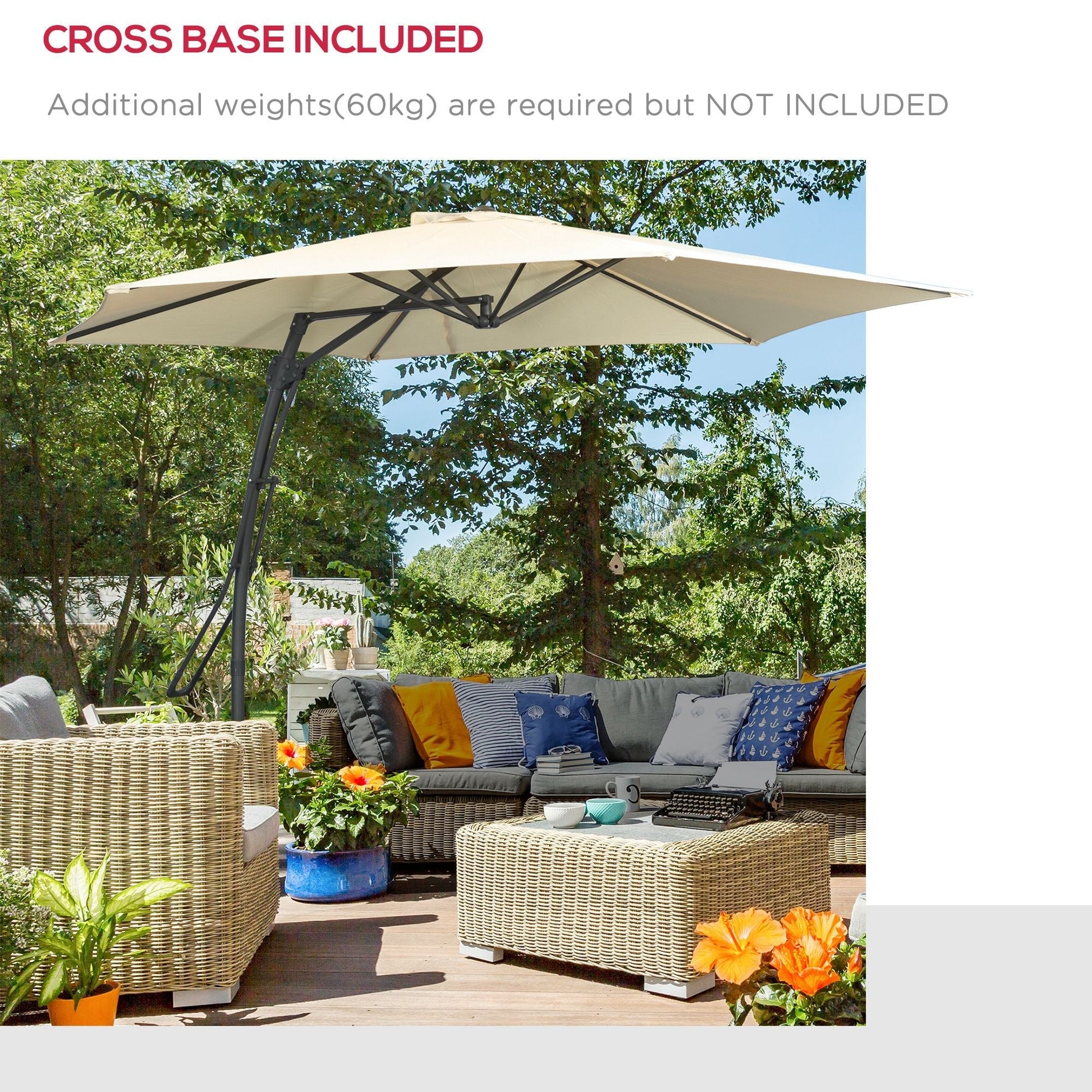 10ft Cantilever Patio Umbrella Offset Parasol with Crank Handle, Cross Base for Garden, Deck, Cream White Sun Umbrellas   at Gallery Canada