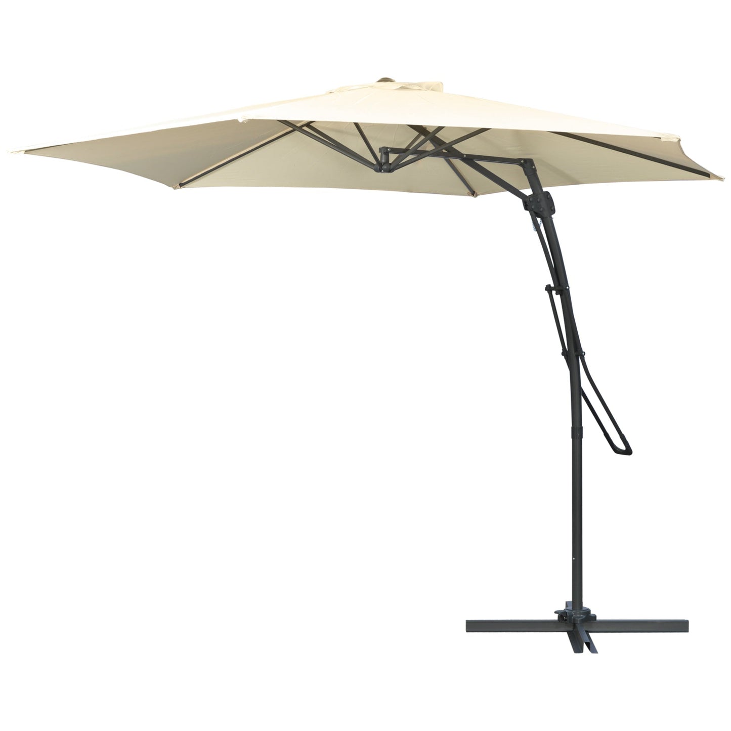 10ft Cantilever Patio Umbrella Offset Parasol with Crank Handle, Cross Base for Garden, Deck, Cream White Sun Umbrellas Cream  at Gallery Canada