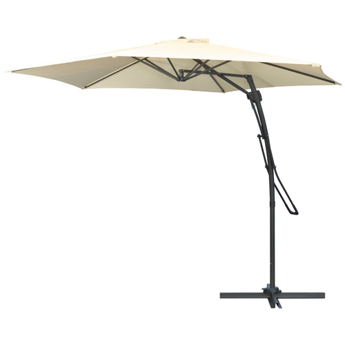 10ft Cantilever Patio Umbrella Offset Parasol with Crank Handle, Cross Base for Garden, Deck, Cream White