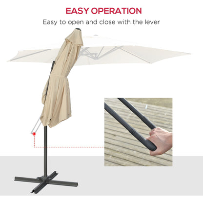 10ft Cantilever Patio Umbrella Offset Parasol with Crank Handle, Cross Base for Garden, Deck, Cream White Sun Umbrellas   at Gallery Canada