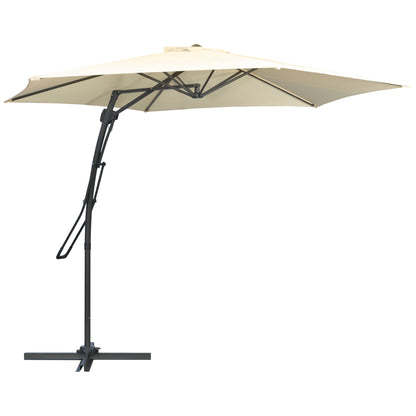 10ft Cantilever Patio Umbrella Offset Parasol with Crank Handle, Cross Base for Garden, Deck, Cream White Sun Umbrellas   at Gallery Canada