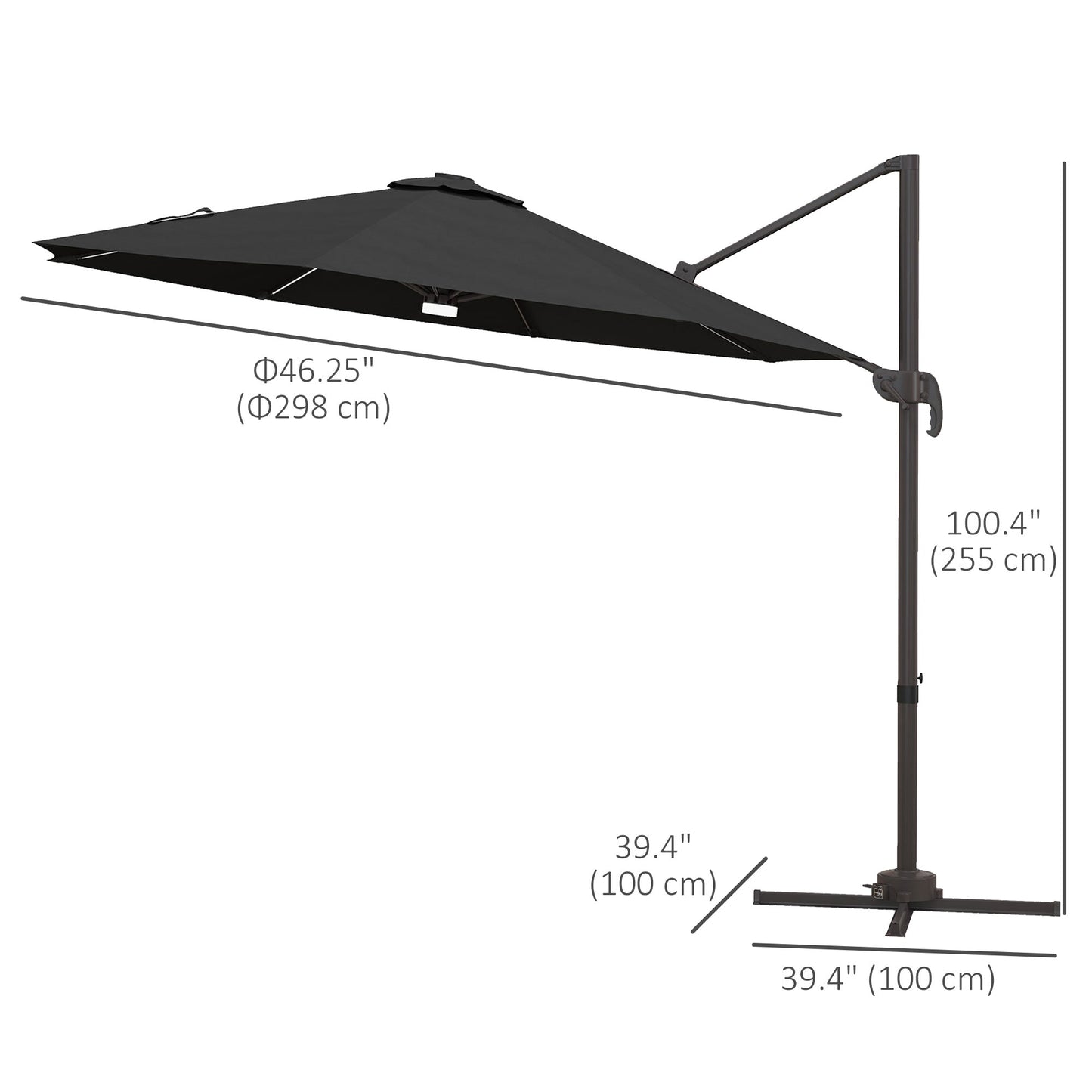 10ft Cantilever Patio Umbrella Offset Parasol with Lights, Cross Base, 360° Rotating for Deck, Beach, Market, Dark Grey Cantilever Umbrellas   at Gallery Canada