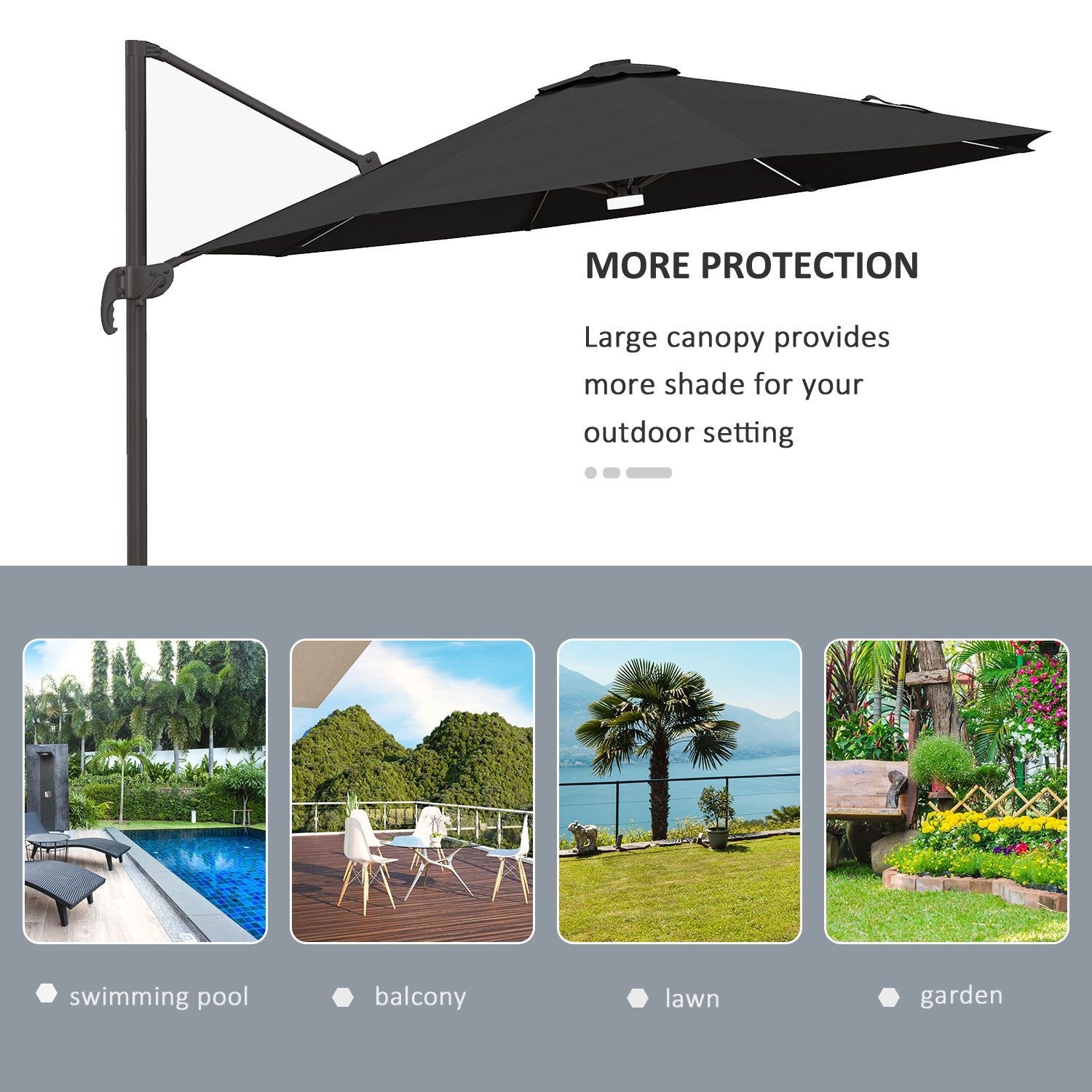 10ft Cantilever Patio Umbrella Offset Parasol with Lights, Cross Base, 360° Rotating for Deck, Beach, Market, Dark Grey Cantilever Umbrellas   at Gallery Canada