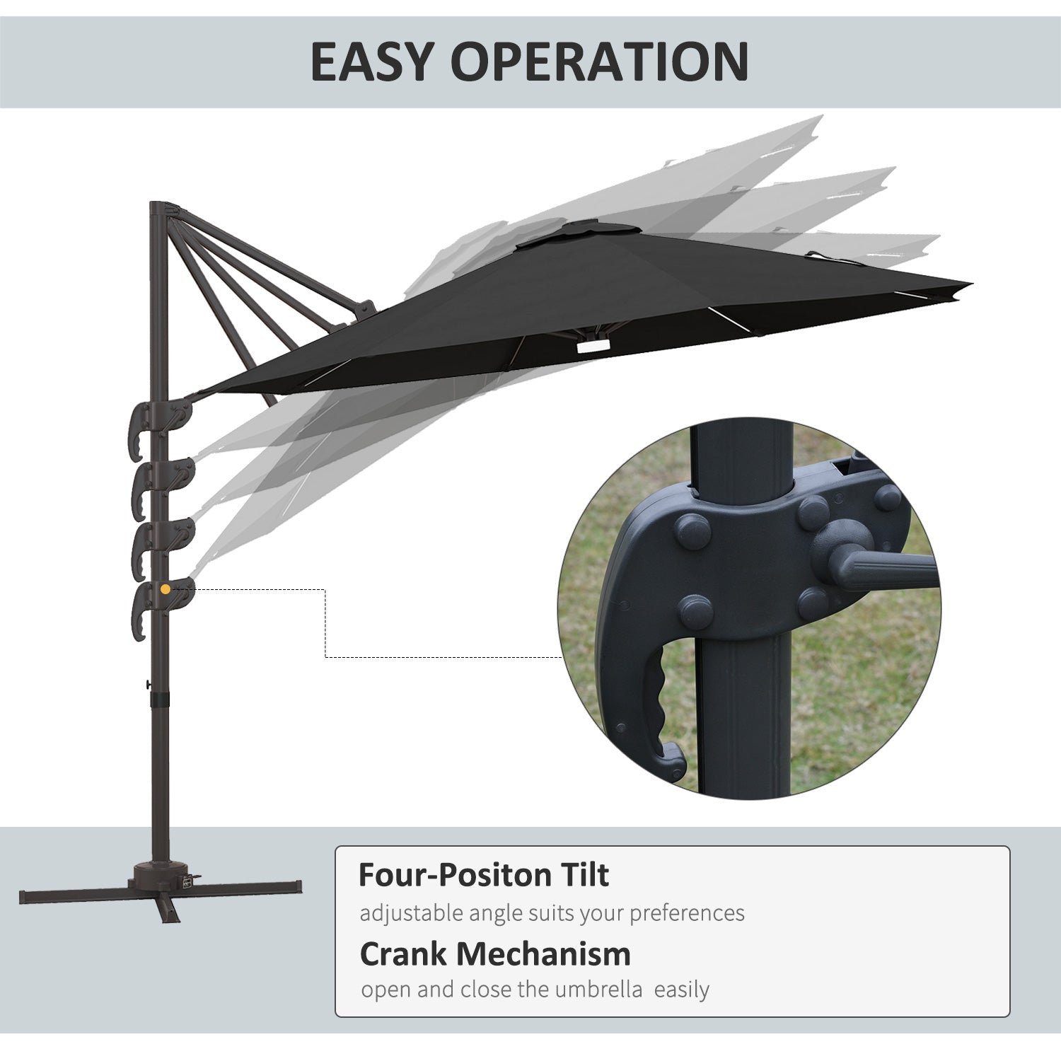 10ft Cantilever Patio Umbrella Offset Parasol with Lights, Cross Base, 360° Rotating for Deck, Beach, Market, Dark Grey Cantilever Umbrellas   at Gallery Canada