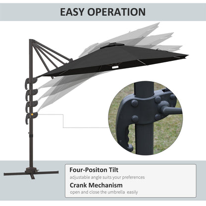 10ft Cantilever Patio Umbrella Offset Parasol with Lights, Cross Base, 360° Rotating for Deck, Beach, Market, Dark Grey Cantilever Umbrellas   at Gallery Canada