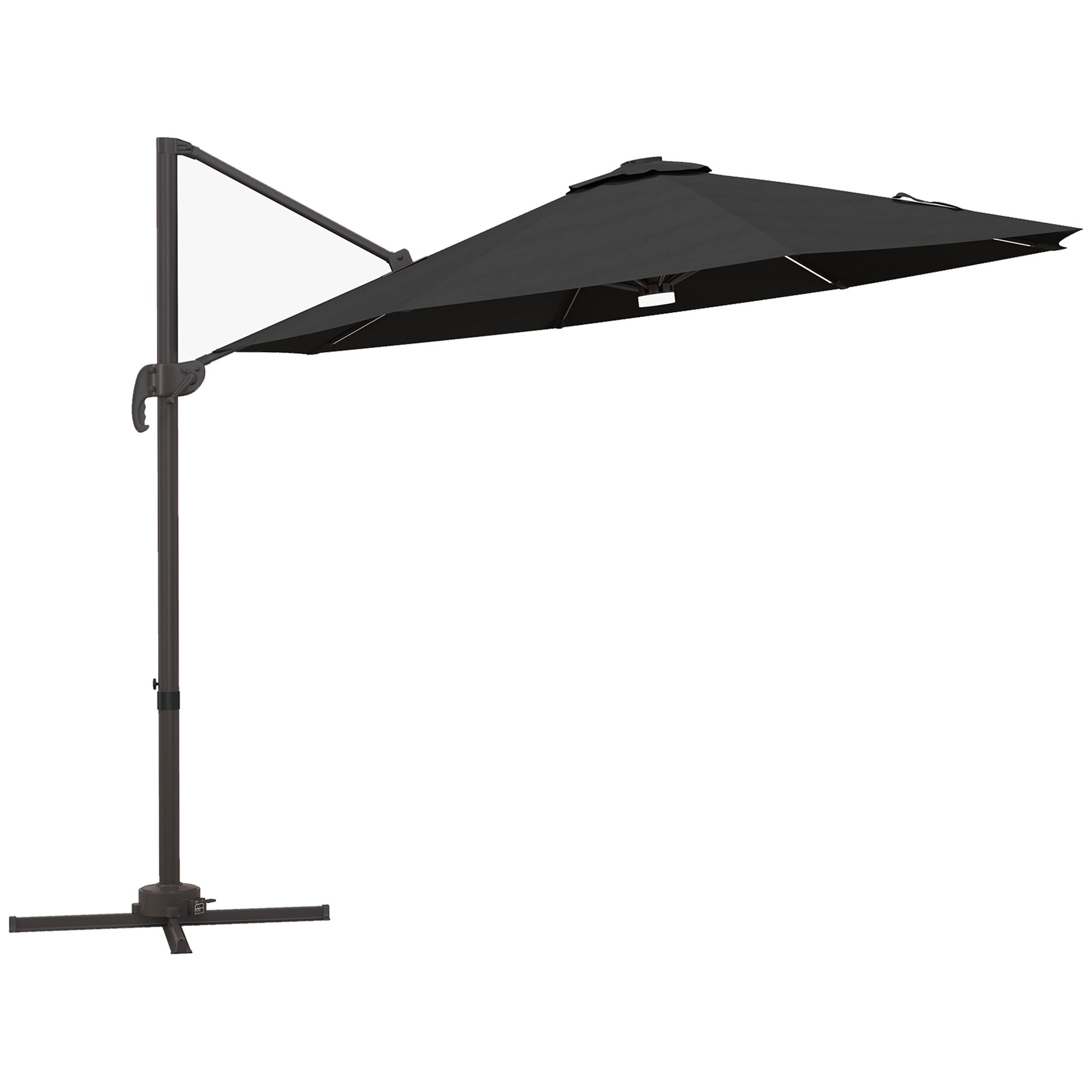 10ft Cantilever Patio Umbrella Offset Parasol with Lights, Cross Base, 360° Rotating for Deck, Beach, Market, Dark Grey Cantilever Umbrellas   at Gallery Canada