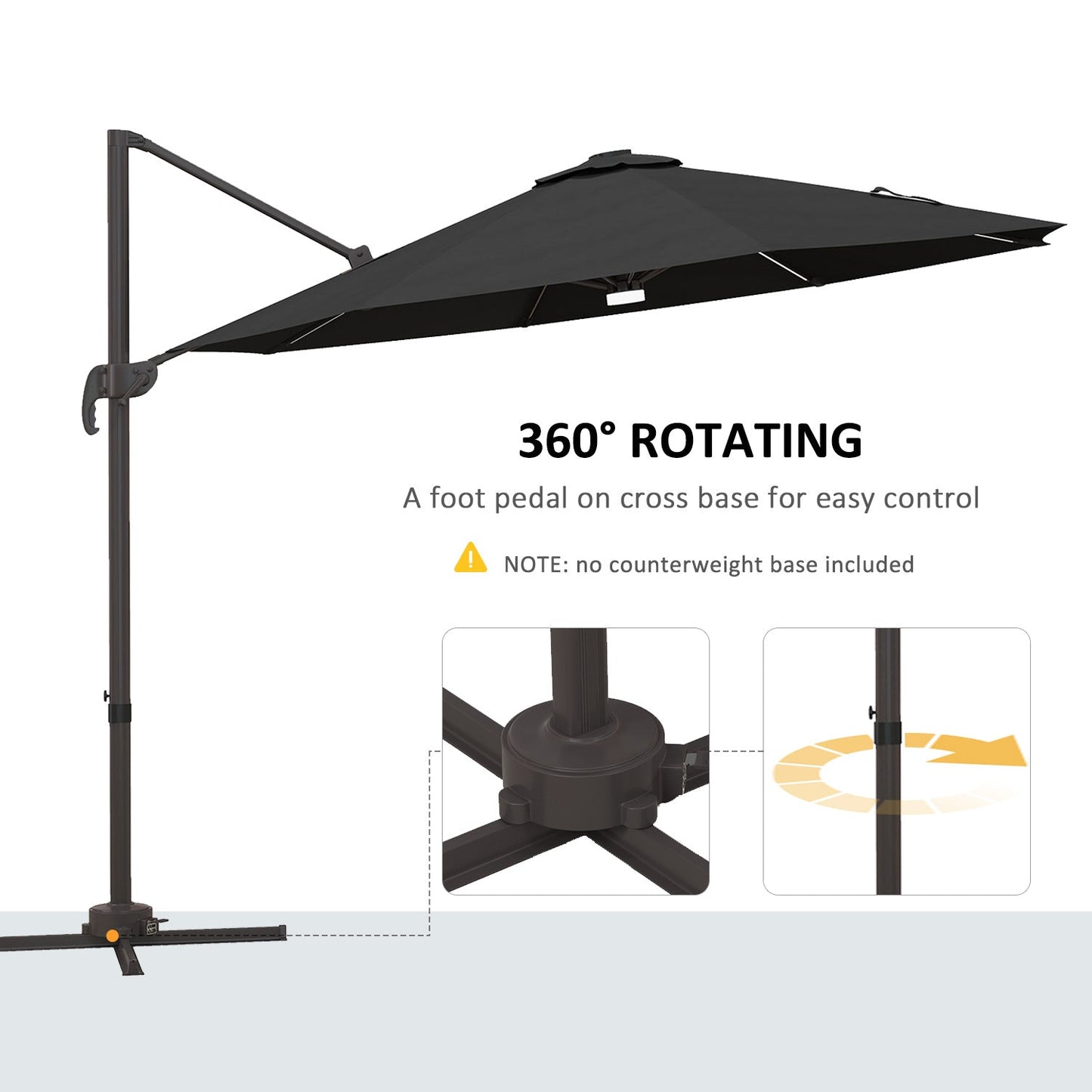 10ft Cantilever Patio Umbrella Offset Parasol with Lights, Cross Base, 360° Rotating for Deck, Beach, Market, Dark Grey Cantilever Umbrellas   at Gallery Canada