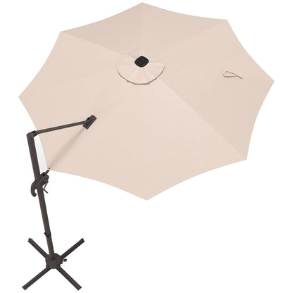 10ft Cantilever Patio Umbrella Offset Parasol with Lights, Cross Base, 360° Rotating for Deck, Beach, Market, Khaki Cantilever Umbrellas   at Gallery Canada