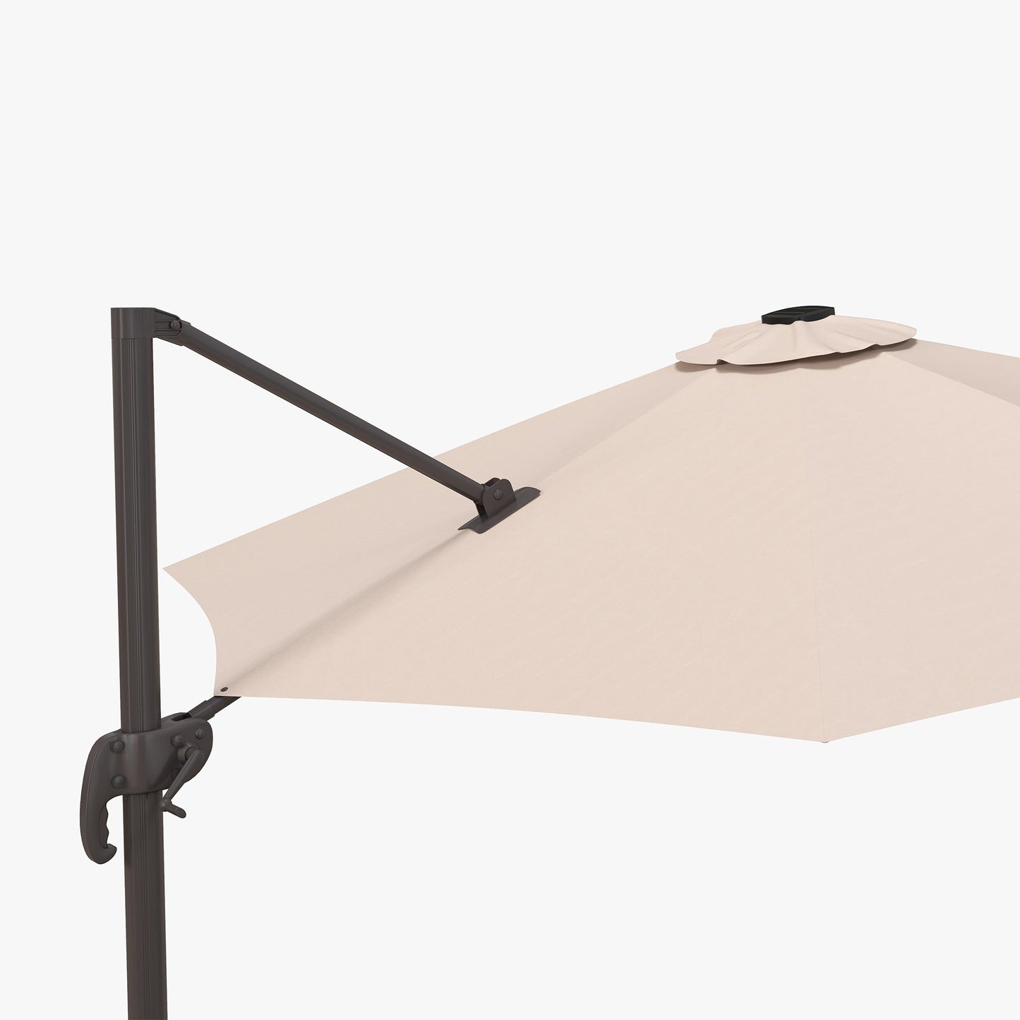 10ft Cantilever Patio Umbrella Offset Parasol with Lights, Cross Base, 360° Rotating for Deck, Beach, Market, Khaki Cantilever Umbrellas   at Gallery Canada