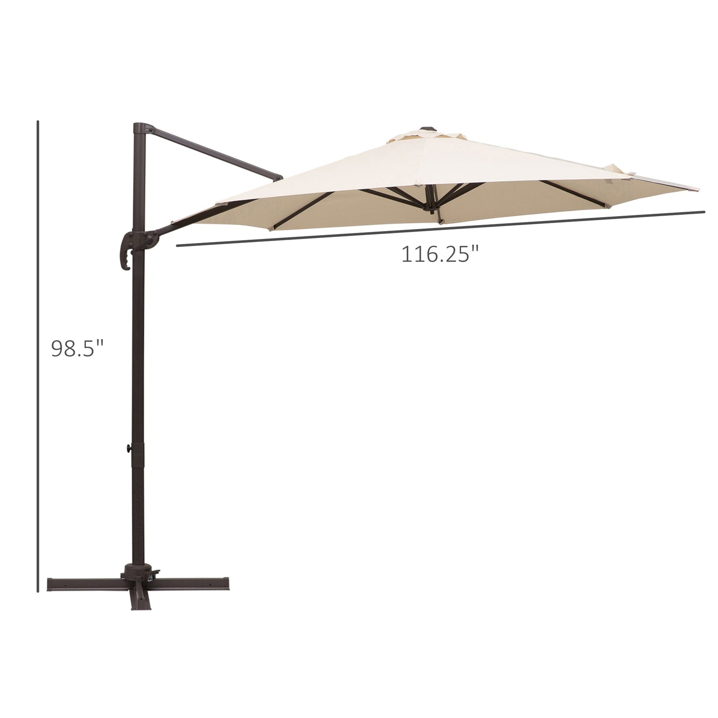 10ft Cantilever Patio Umbrella, 360° Rotation, 4-Position Tilt, Crank, Cross Base, Cream Cantilever Umbrellas   at Gallery Canada