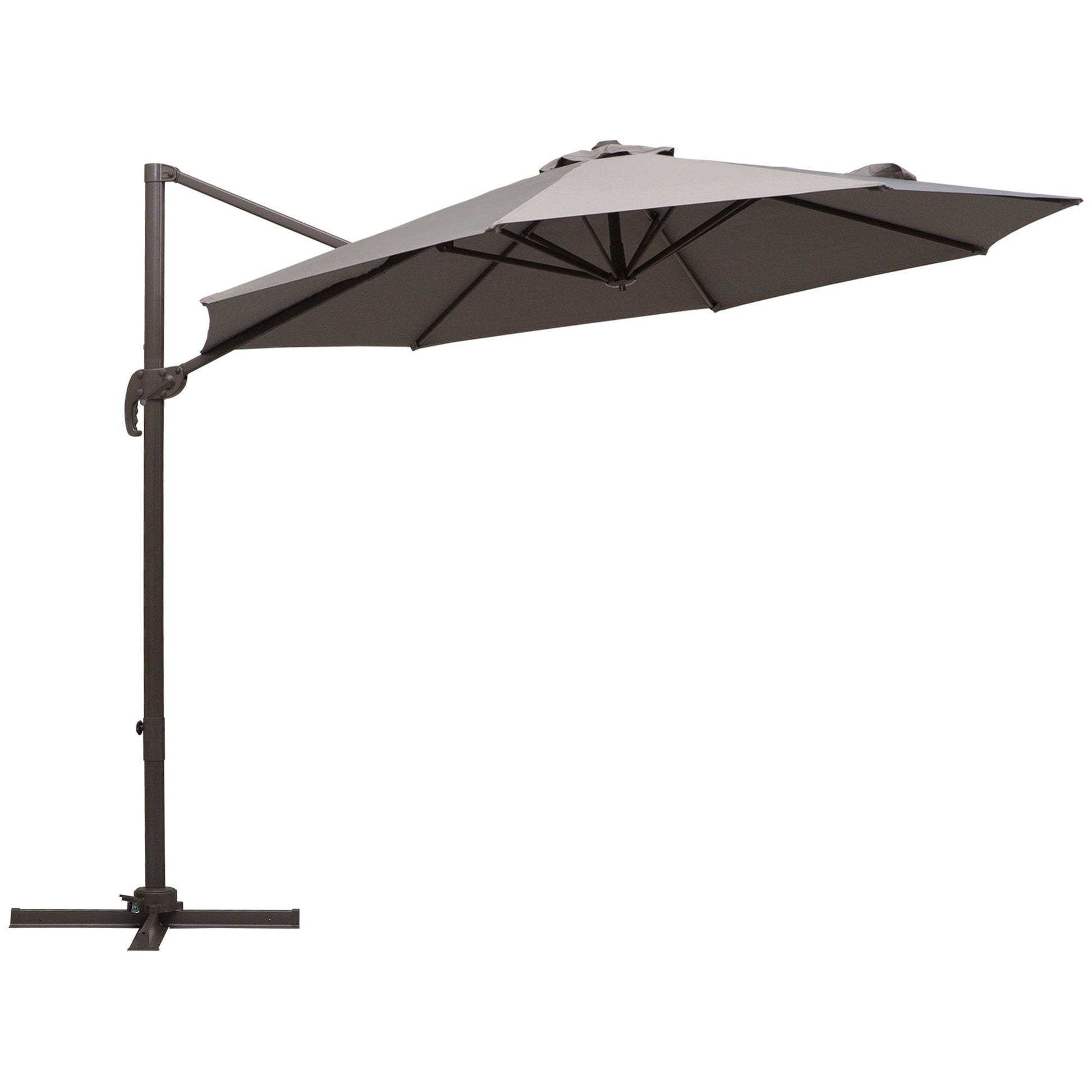 10ft Cantilever Patio Umbrella, 360° Rotation, 4-Position Tilt, Light Grey Cantilever Umbrellas Light Grey  at Gallery Canada