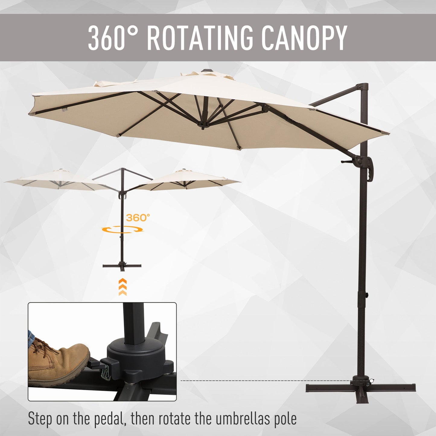 10ft Cantilever Patio Umbrella, 360° Rotation, 4-Position Tilt, Crank, Cross Base, Cream Cantilever Umbrellas   at Gallery Canada