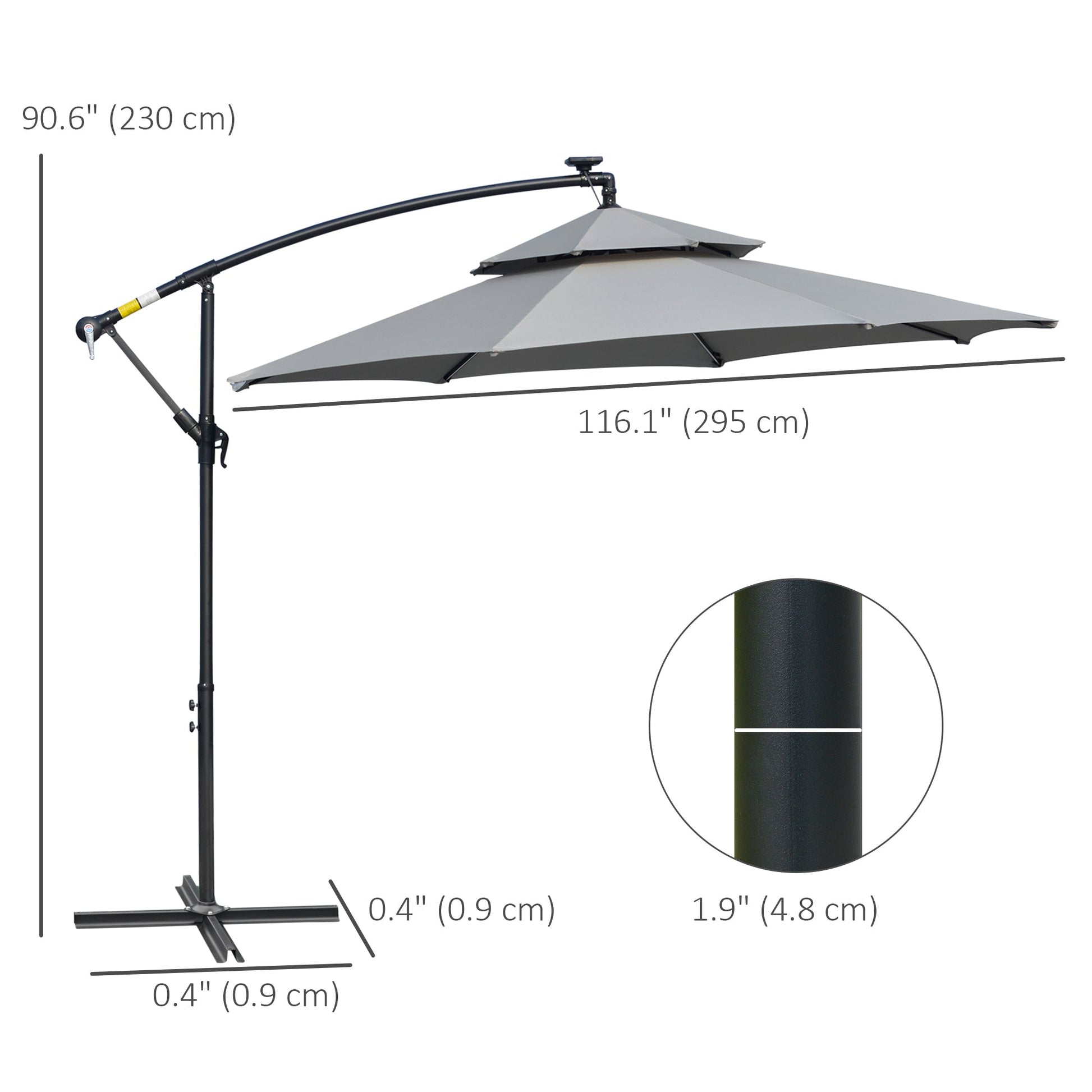 10FT Cantilever Patio Umbrella with Lights Solar Powered Offset Umbrella with Crank and Cross Base for Deck Light Grey Cantilever Umbrellas   at Gallery Canada