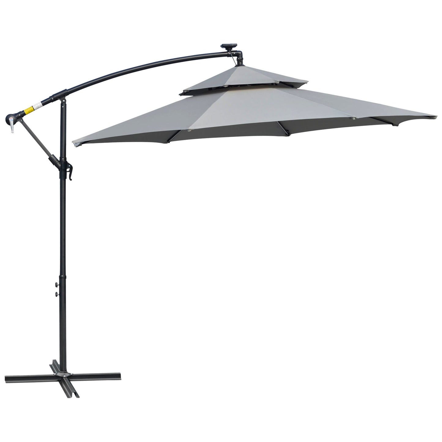 10FT Cantilever Patio Umbrella with Lights Solar Powered Offset Umbrella with Crank and Cross Base for Deck Light Grey Cantilever Umbrellas   at Gallery Canada