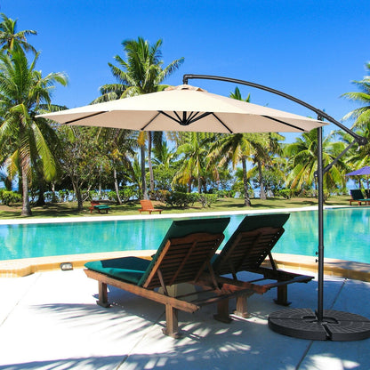 10FT Offset Umbrella with 8 Ribs Cantilever and Cross Base Tilt Adjustment, Beige Outdoor Umbrellas   at Gallery Canada