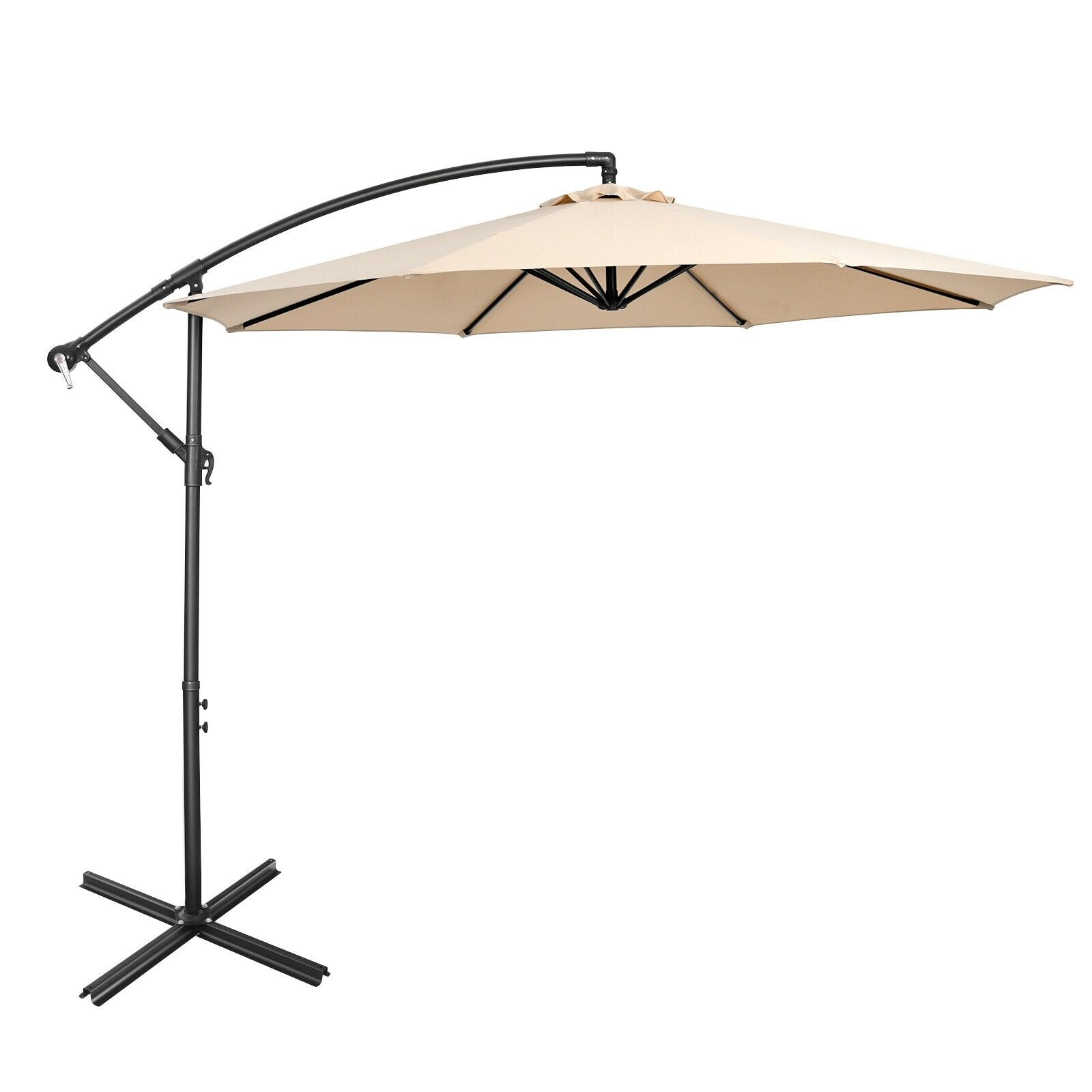 10FT Offset Umbrella with 8 Ribs Cantilever and Cross Base Tilt Adjustment, Beige Outdoor Umbrellas   at Gallery Canada