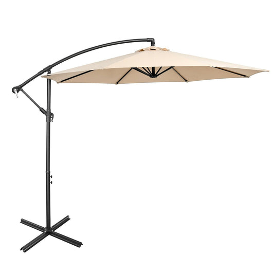 10FT Offset Umbrella with 8 Ribs Cantilever and Cross Base Tilt Adjustment, Beige Outdoor Umbrellas   at Gallery Canada