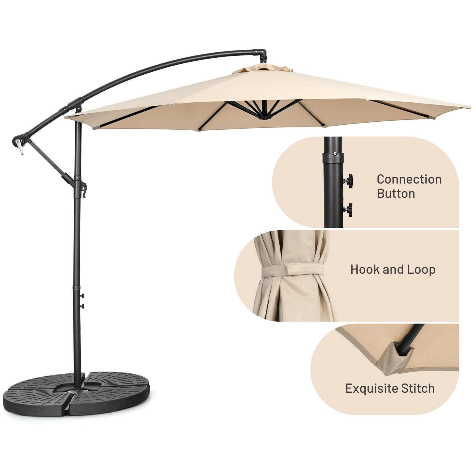 10FT Offset Umbrella with 8 Ribs Cantilever and Cross Base Tilt Adjustment, Beige Outdoor Umbrellas   at Gallery Canada