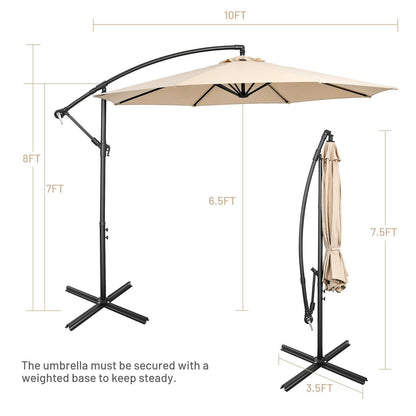 10FT Offset Umbrella with 8 Ribs Cantilever and Cross Base Tilt Adjustment, Beige Outdoor Umbrellas   at Gallery Canada