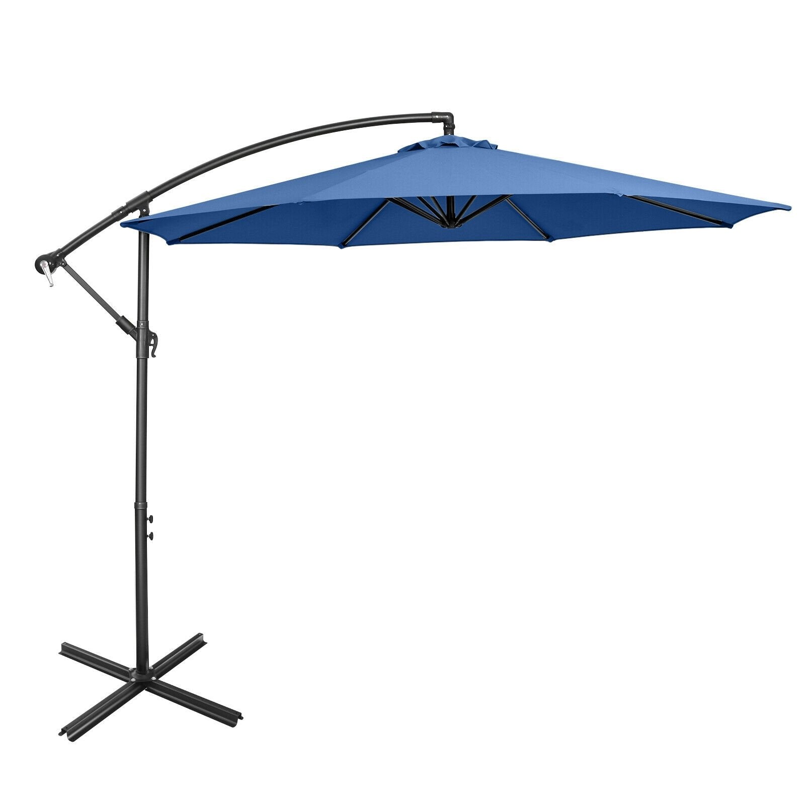 10FT Offset Umbrella with 8 Ribs Cantilever and Cross Base Tilt Adjustment, Blue Outdoor Umbrellas   at Gallery Canada