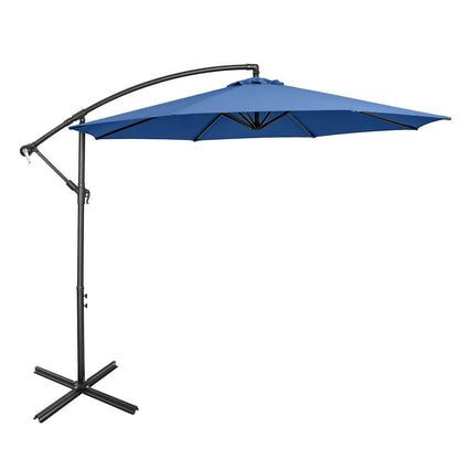 10FT Offset Umbrella with 8 Ribs Cantilever and Cross Base Tilt Adjustment, Blue Outdoor Umbrellas   at Gallery Canada