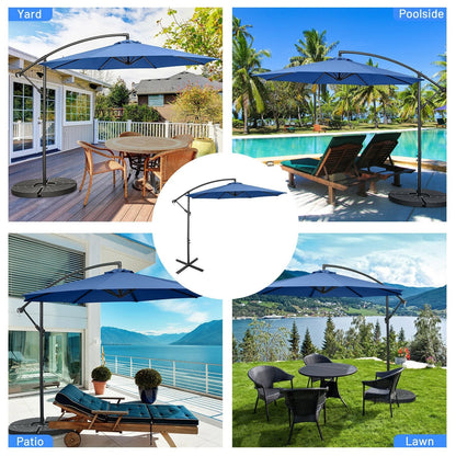 10FT Offset Umbrella with 8 Ribs Cantilever and Cross Base Tilt Adjustment, Blue Outdoor Umbrellas   at Gallery Canada