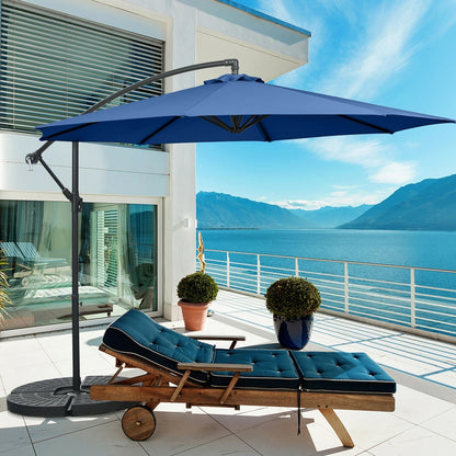 10FT Offset Umbrella with 8 Ribs Cantilever and Cross Base Tilt Adjustment, Blue Outdoor Umbrellas   at Gallery Canada