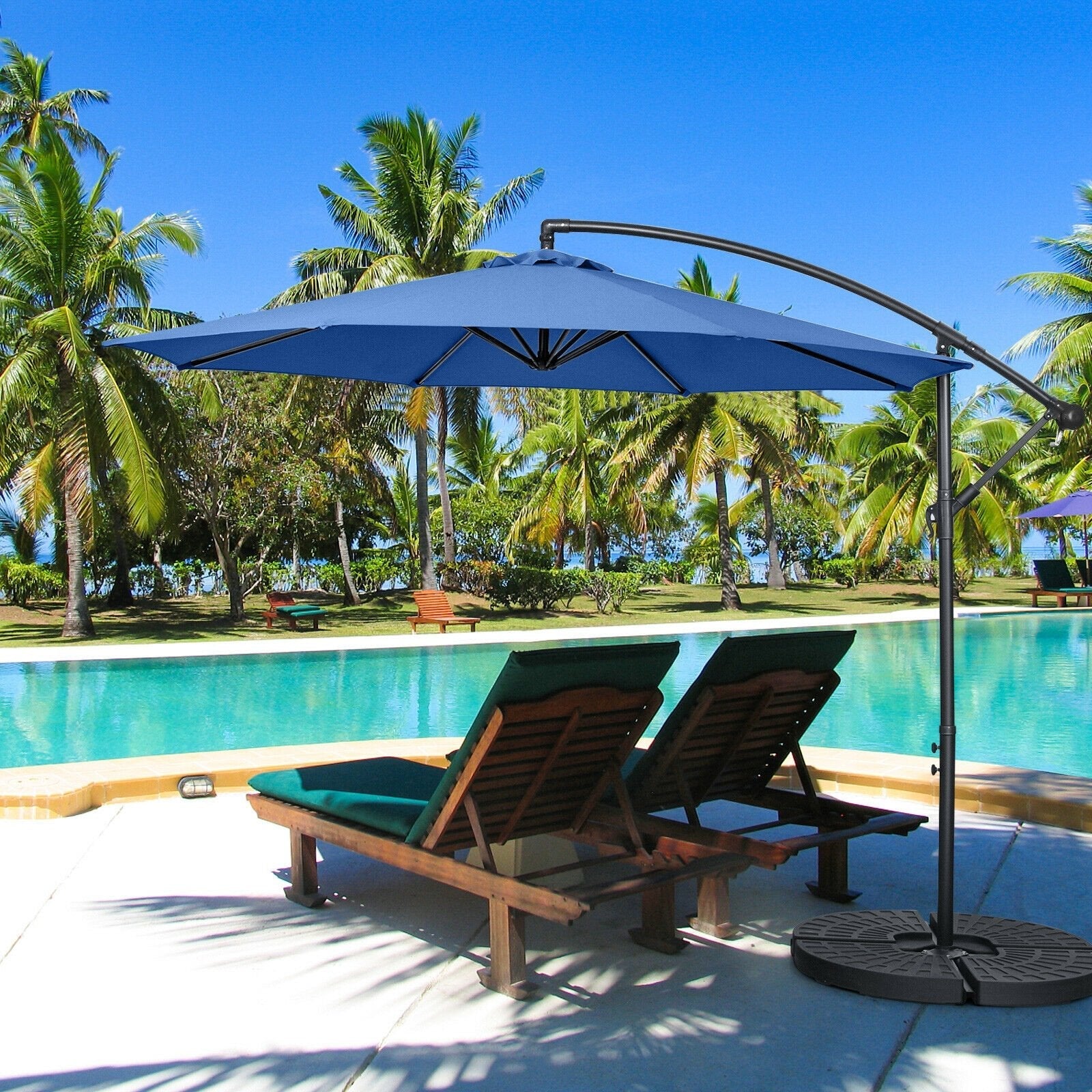 10FT Offset Umbrella with 8 Ribs Cantilever and Cross Base Tilt Adjustment, Blue Outdoor Umbrellas   at Gallery Canada