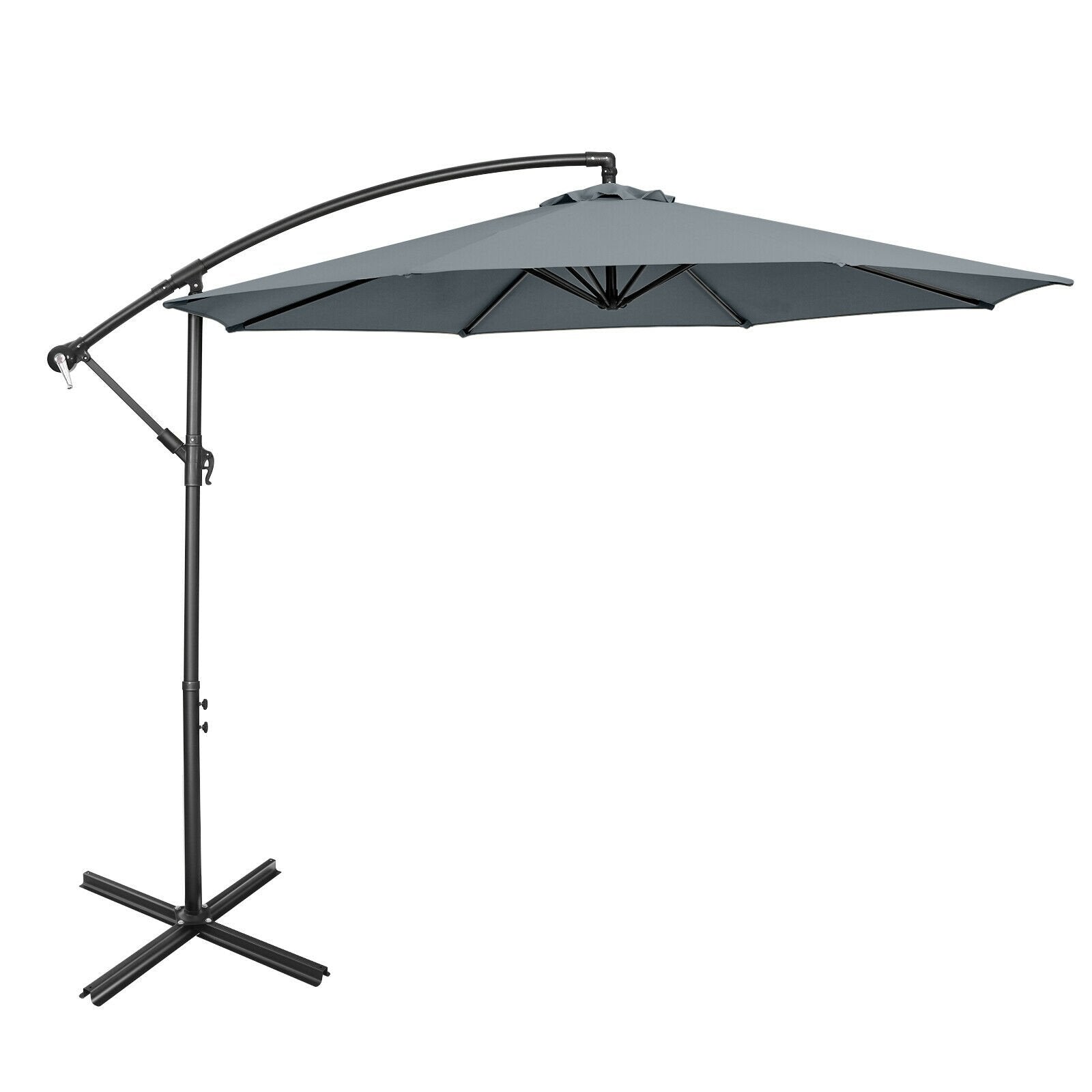 10FT Offset Umbrella with 8 Ribs Cantilever and Cross Base Tilt Adjustment, Gray Outdoor Umbrellas   at Gallery Canada