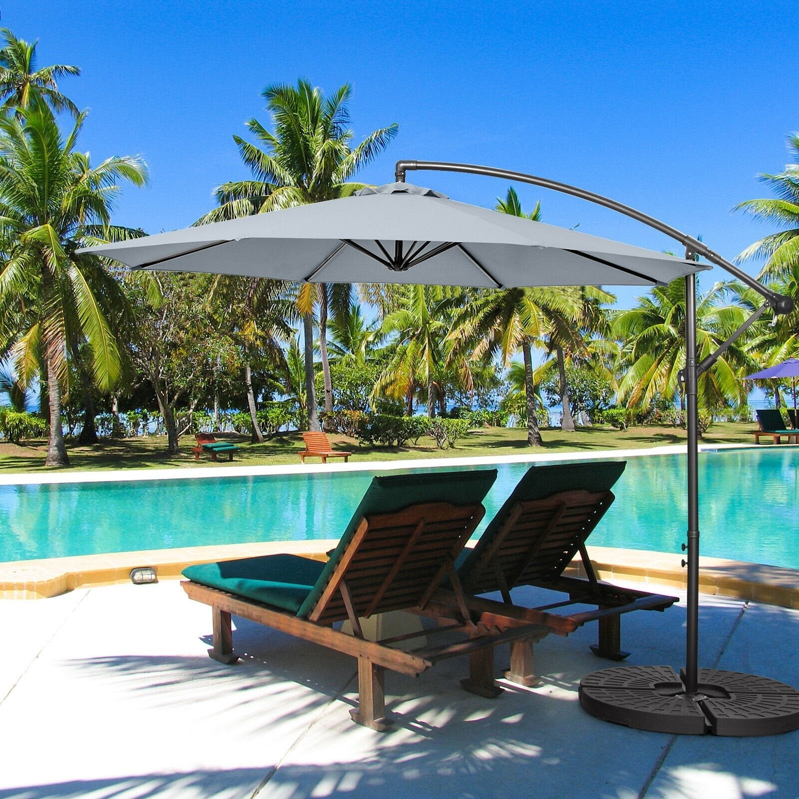 10FT Offset Umbrella with 8 Ribs Cantilever and Cross Base Tilt Adjustment, Gray Outdoor Umbrellas   at Gallery Canada