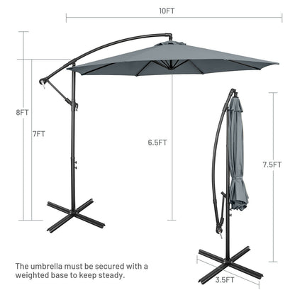 10FT Offset Umbrella with 8 Ribs Cantilever and Cross Base Tilt Adjustment, Gray Outdoor Umbrellas   at Gallery Canada