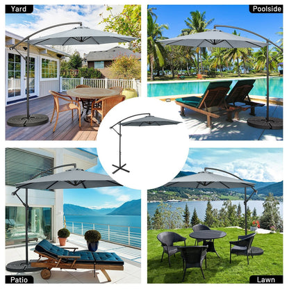 10FT Offset Umbrella with 8 Ribs Cantilever and Cross Base Tilt Adjustment, Gray Outdoor Umbrellas   at Gallery Canada