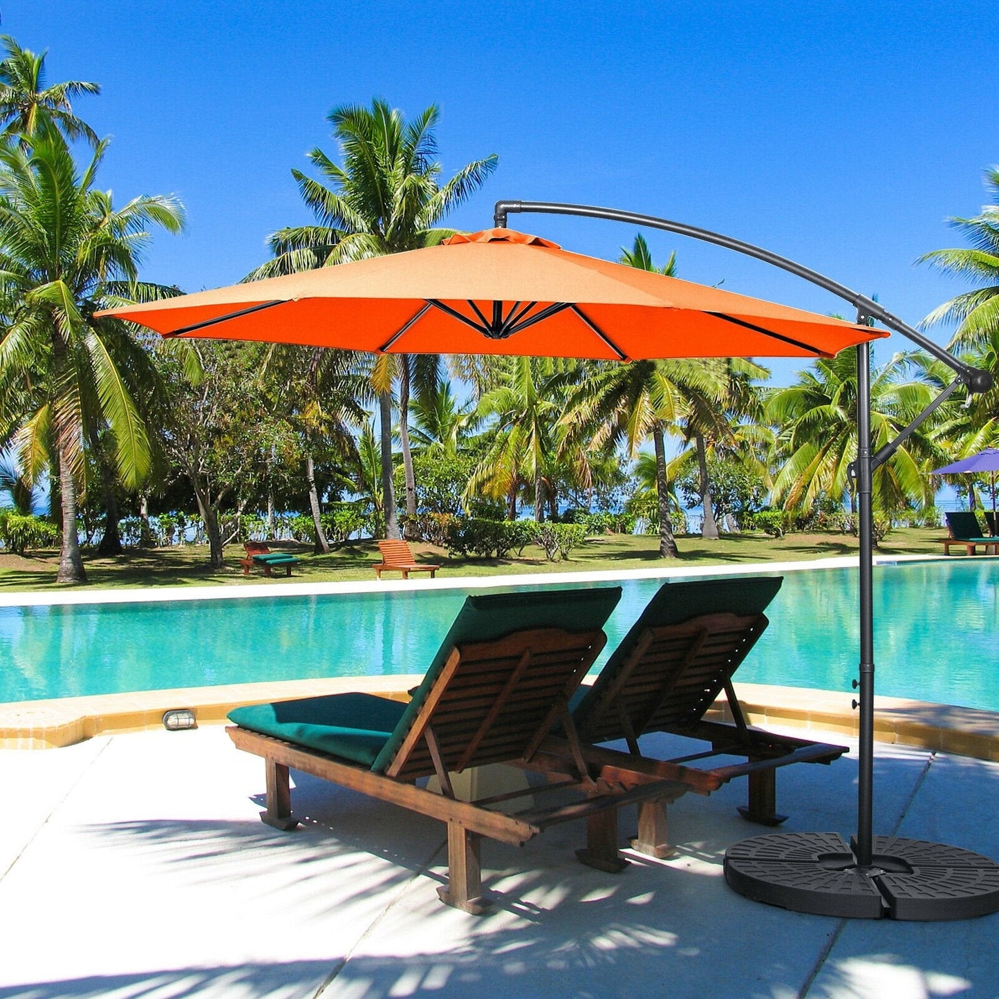 10FT Offset Umbrella with 8 Ribs Cantilever and Cross Base Tilt Adjustment, Orange Outdoor Umbrellas   at Gallery Canada