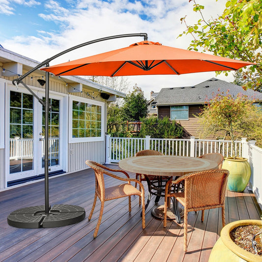 10FT Offset Umbrella with 8 Ribs Cantilever and Cross Base Tilt Adjustment, Orange Outdoor Umbrellas   at Gallery Canada