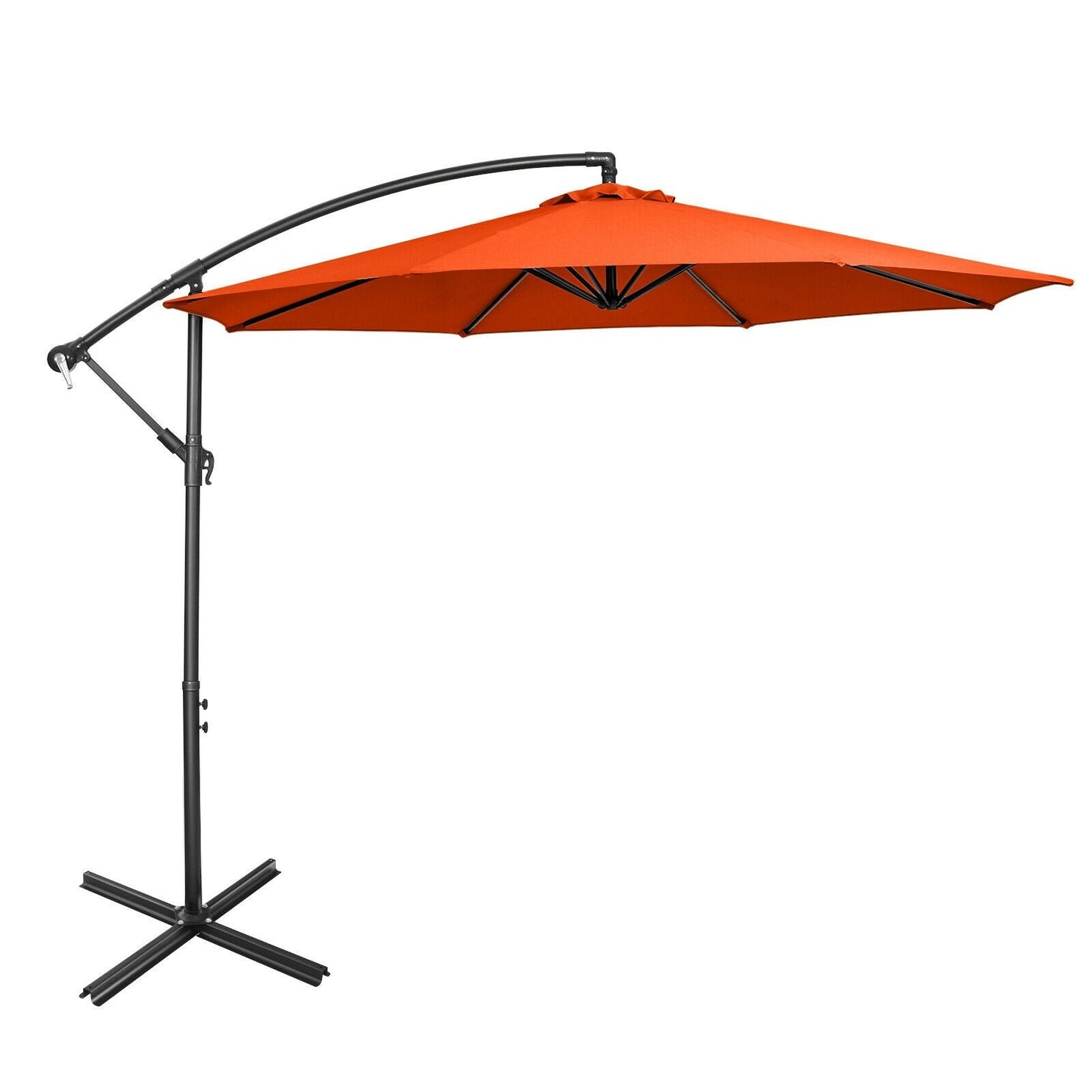 10FT Offset Umbrella with 8 Ribs Cantilever and Cross Base Tilt Adjustment, Orange Outdoor Umbrellas   at Gallery Canada