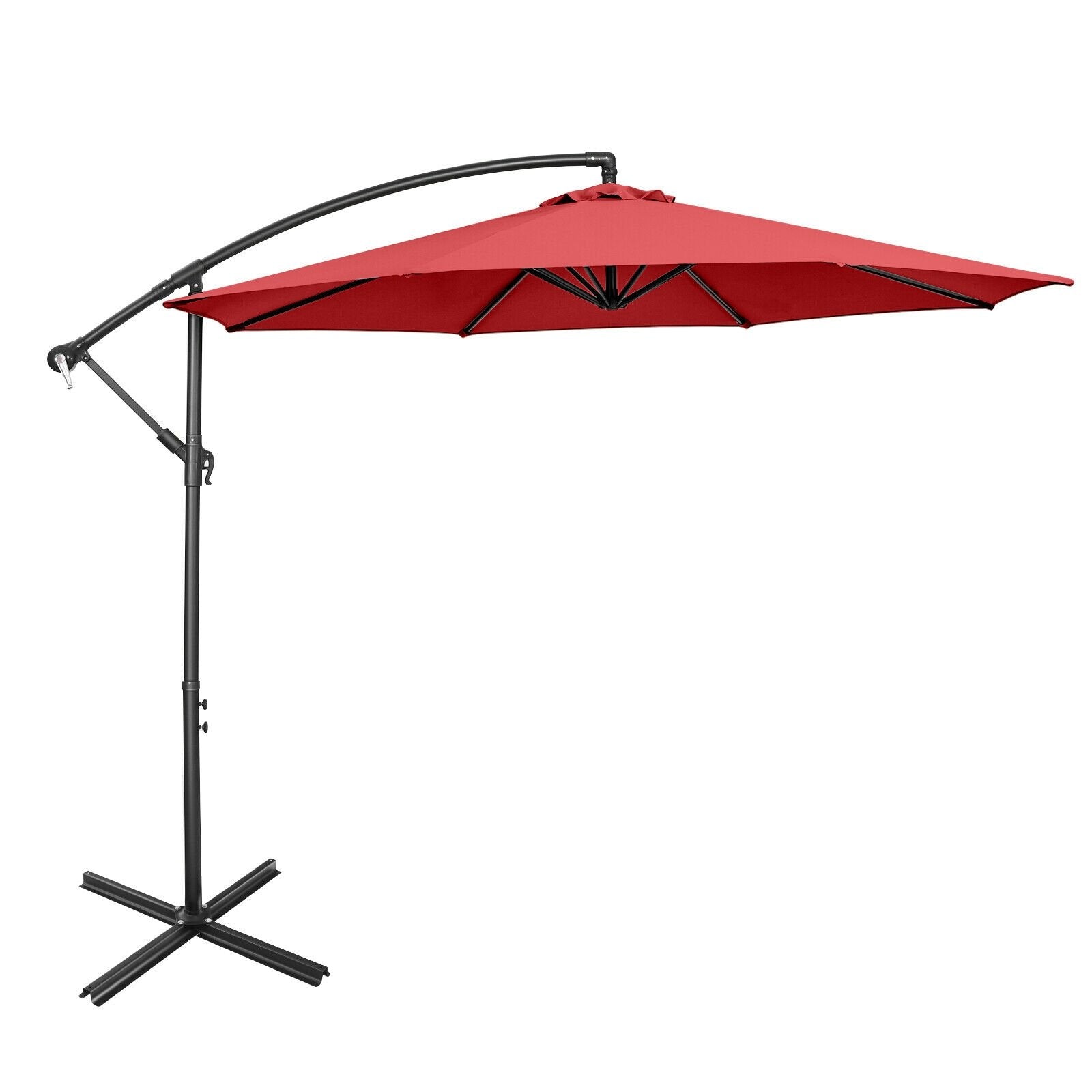 10FT Offset Umbrella with 8 Ribs Cantilever and Cross Base Tilt Adjustment, Red Outdoor Umbrellas   at Gallery Canada