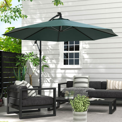 10ft Outdoor Cantilever Hanging Offset Umbrella with Solar LED Lights, Crank, Cross Base, Aluminum Frame, Green Cantilever Umbrellas   at Gallery Canada