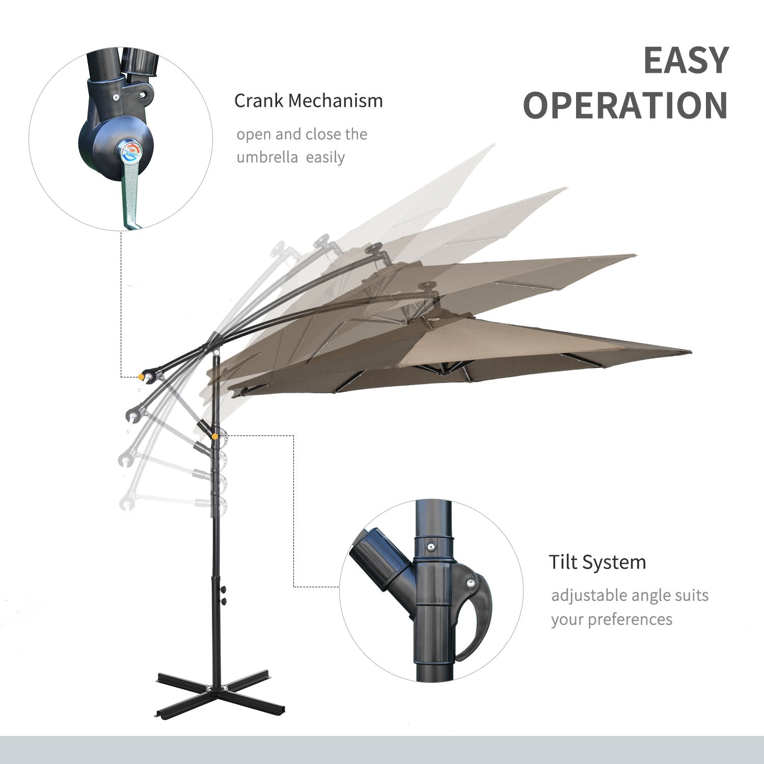 10ft Outdoor Cantilever Umbrella Banana Umbrella with Solar Lights and Adjustable Angle for Patio Backyard Khaki Cantilever Umbrellas   at Gallery Canada