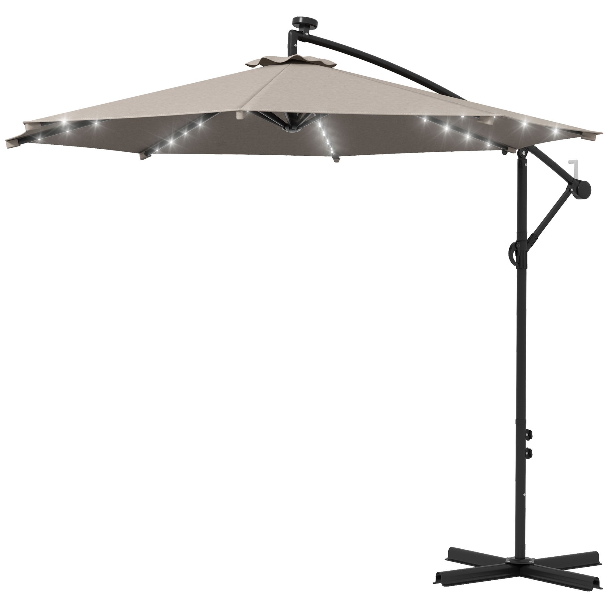 10ft Outdoor Cantilever Umbrella Banana Umbrella with Solar Lights and Adjustable Angle for Patio Backyard Khaki Cantilever Umbrellas Khaki  at Gallery Canada